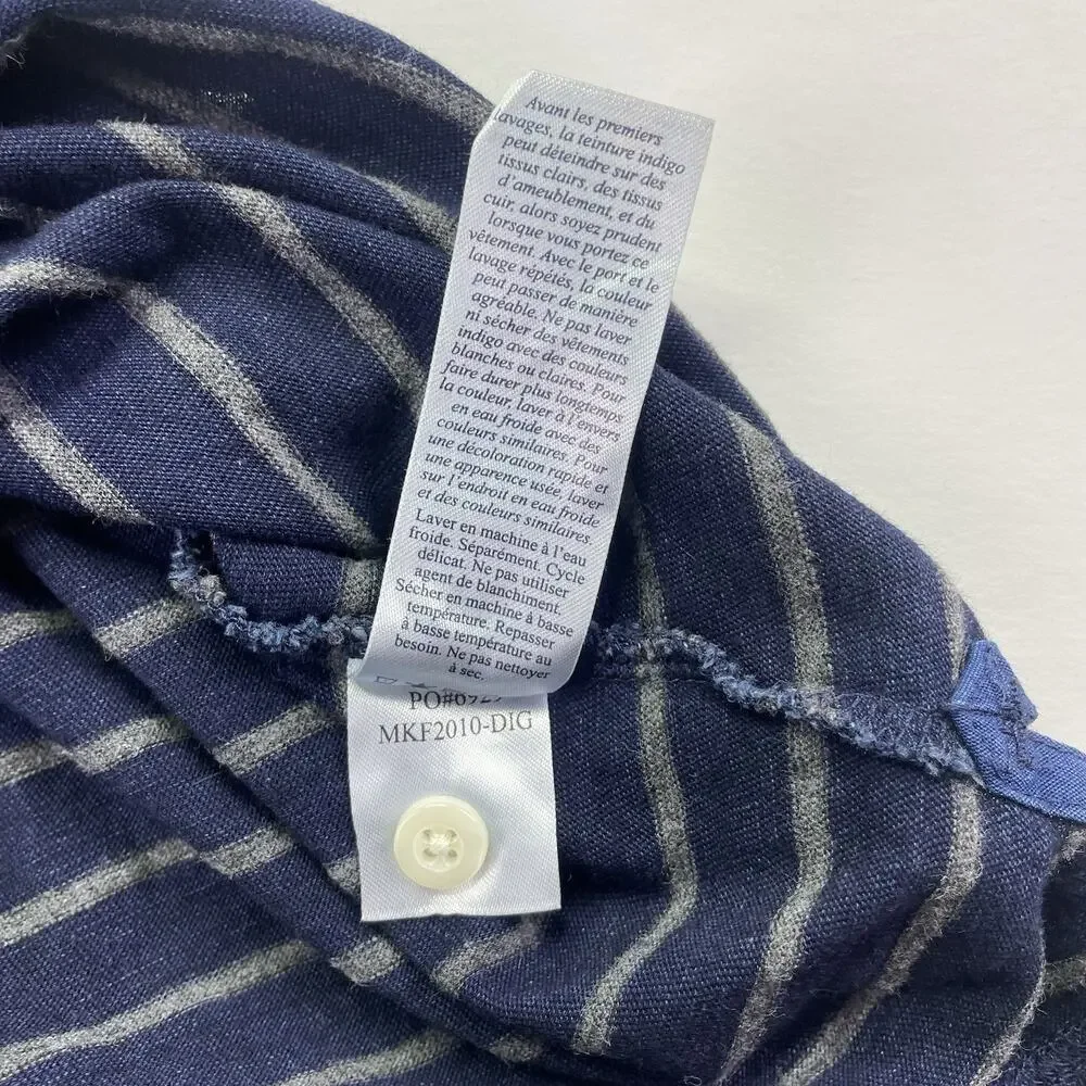 Faherty LS Polo Shirt Mens Medium Collared Blue White Stripes